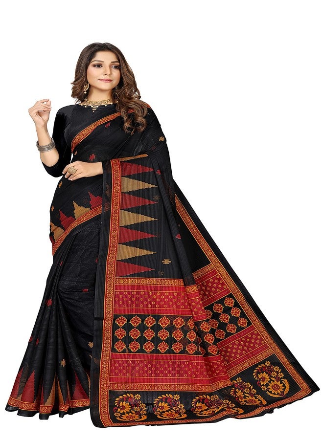Ratan Women's Plain Cotton Saree Without Blouse Piece (Bhp-28759_Black) - Image 1